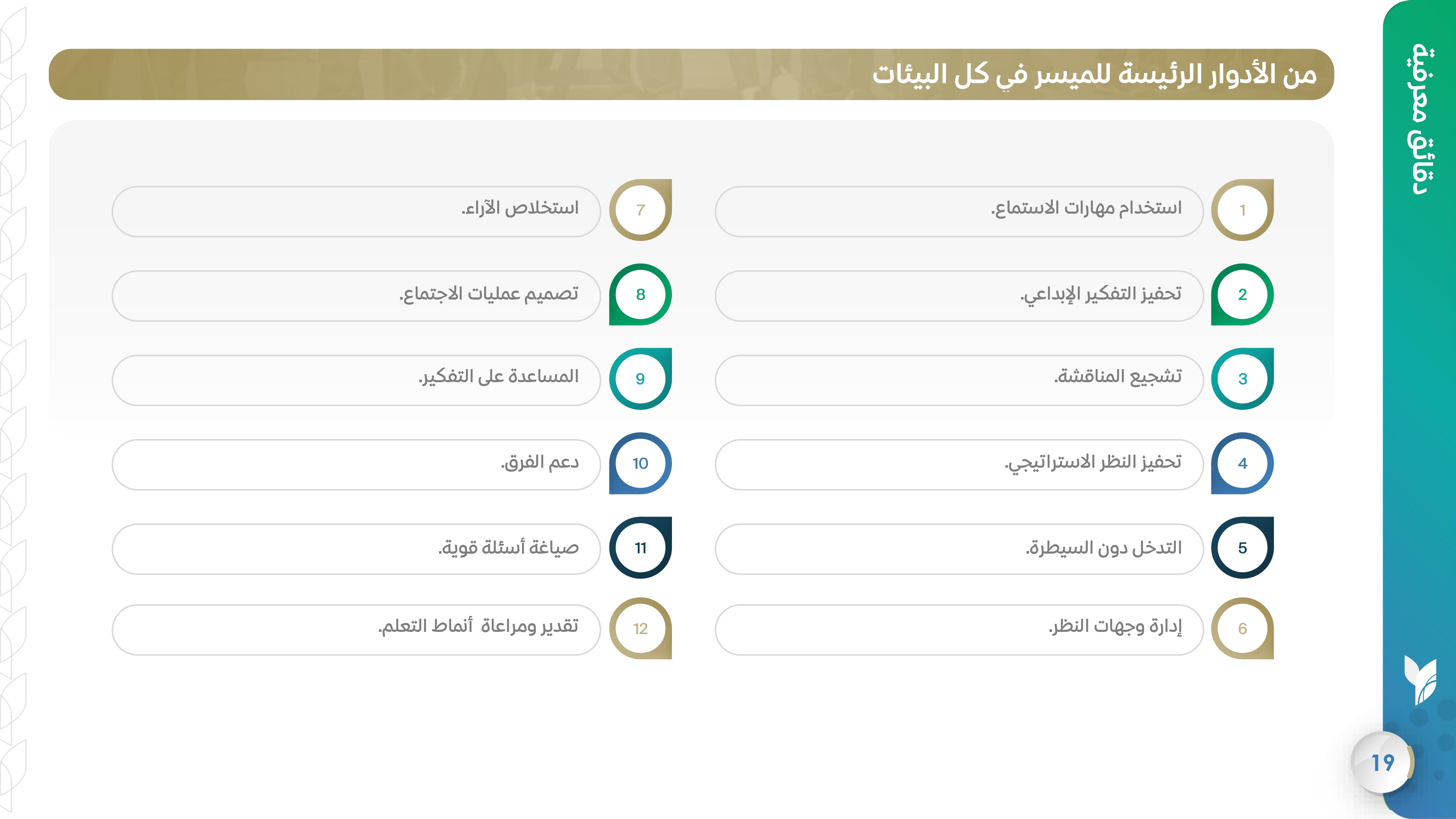 من الأدوار الرئيسة للميسر في كل البيئات